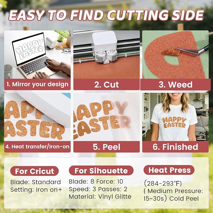 DUEUIOE Glitter Heat Transfer Vinyl 12 Pack 12x10 Inch Easy Cut Glitter HTV