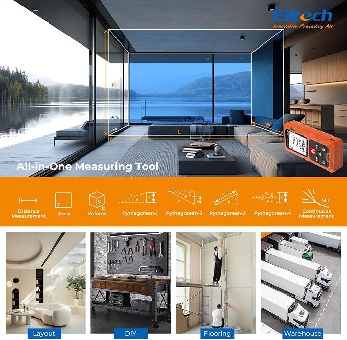 Elitech Laser Measuring Tool, 165ft Laser Tape Measure