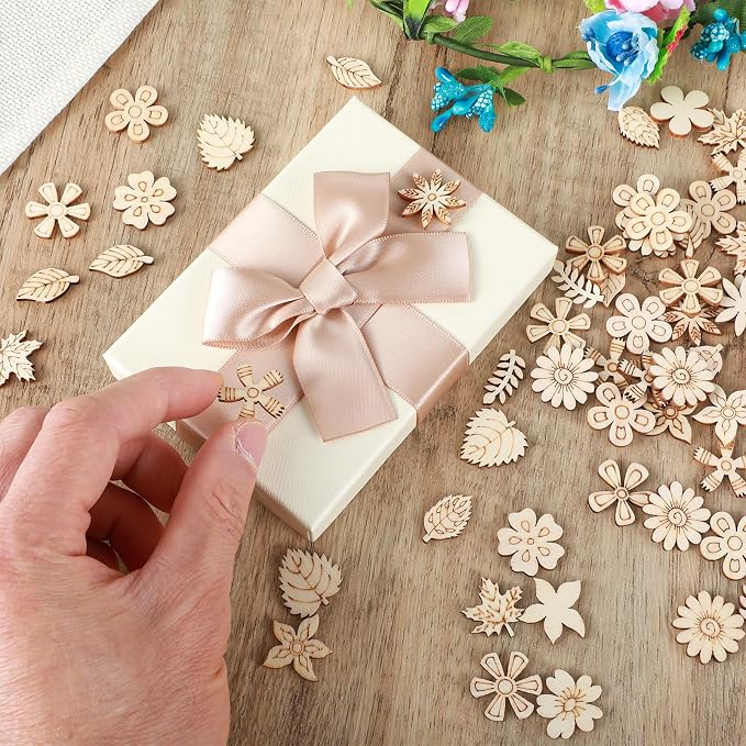 100 Pack Wooden Flower Cutouts for Crafts, 20mm Wood Spring Ornaments to Paint