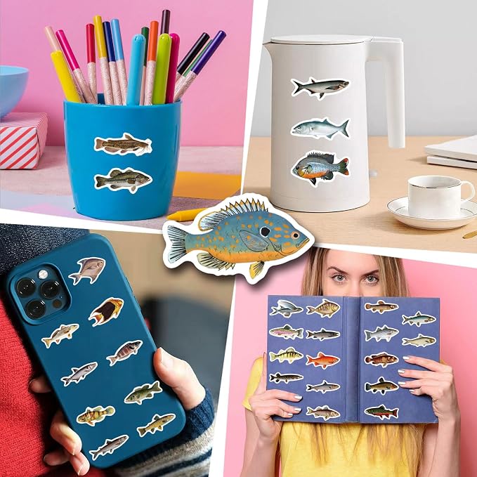 57Pcs Deep Sea Fish Stickers Waterproof Vinyl, Ocean Deepwater Fish Decals