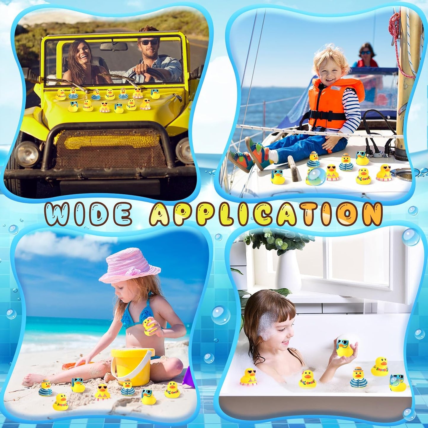 Honoson 48 Pcs Summer Beach Rubber Duckies Bulk Mini Rubber Duck Bath Toys Float Bathtub Ducky Cute Squeaky Ducky for Classroom Carnival Summer Birthday Baby Shower Party Favor