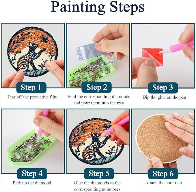 8PCS Diamond Art Coasters Kit, Cat Diamond Painting Coasters