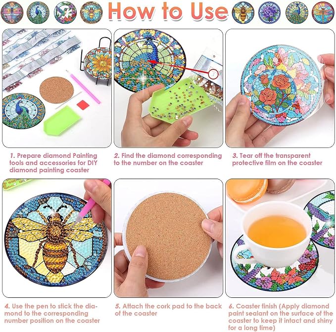 ijbnhd 8 Pcs Animals Diamond Painting Coasters |