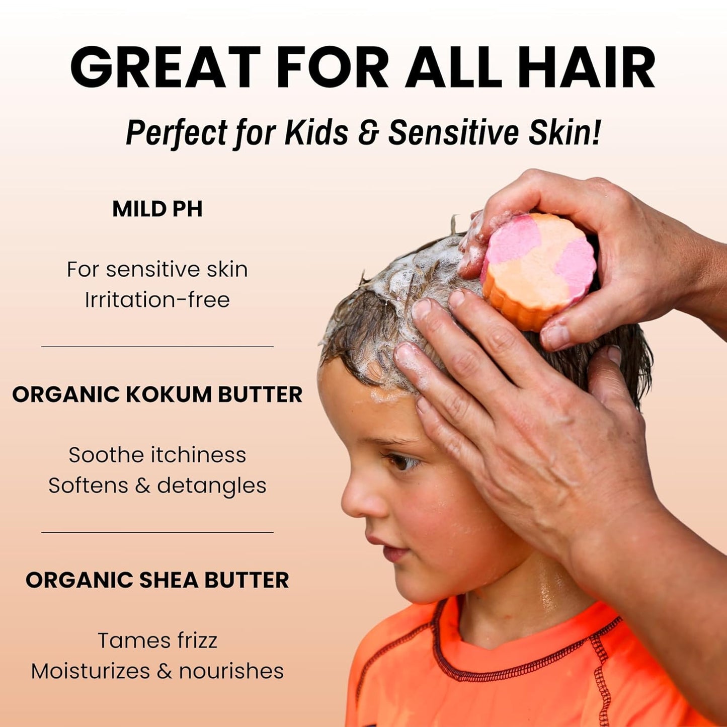 Otter co. Kids Gentle Peach Shampoo Bar – Tear Free Toddler Shampoo – Sulfate Free & Non Toxic – Made with Organic Ingredients – Vegan, Cruelty Free, Natural & Hydrating for All Hair, Made in USA