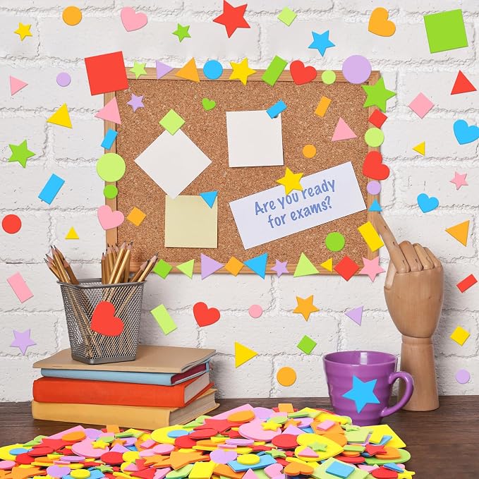 1620Pcs Foam Stickers Foam Shape Stickers Colorful Self Adhesive, 8 Colors