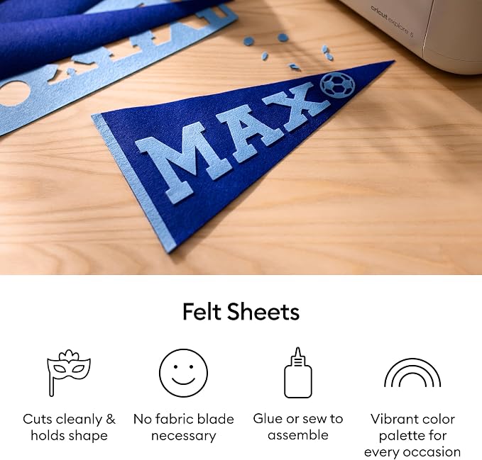 Cricut® Felt Sheets, Rainbow Sampler – 12 in x 12 in | Compatible - 1mm Felt