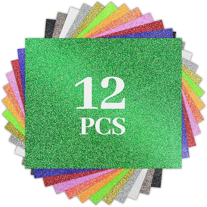 Glitter HTV Heat Transfer Vinyl Bundle -12 Pack 12”x 10" Glitter HTV Heat