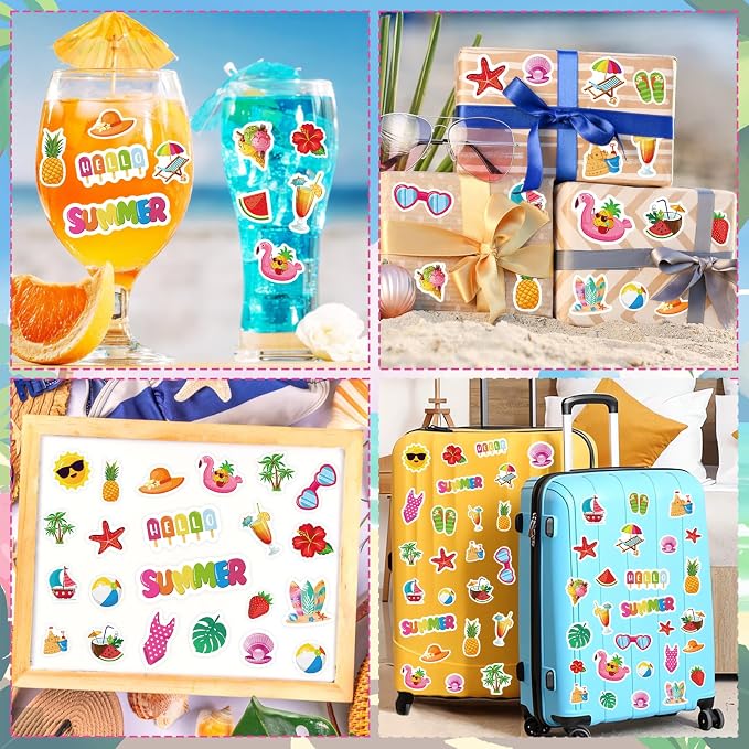 300Pcs Summer Foam Stickers, Colorful Self-Adhesive Summer Pool Beach Stickers
