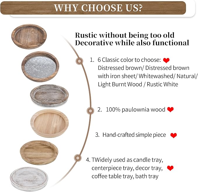 Hanobe Wooden Decortaive Coffee Table Tray, Round Candle Holder Centerpiece |