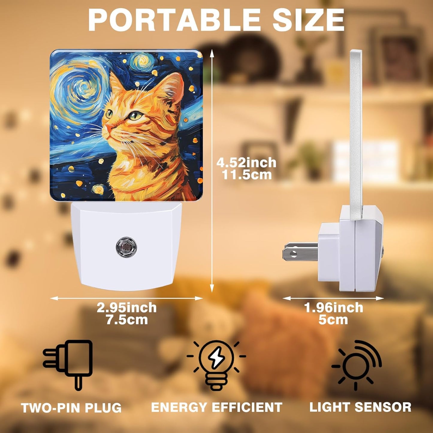 Night Light Orange Cat Watching Starry Night Night Lights Plug into Wall Smart Dusk to Dawn Sensor 0.5W Energy Efficient Led Lamp for Men Women Bedroom Bathroom Hallway Stairway Decor