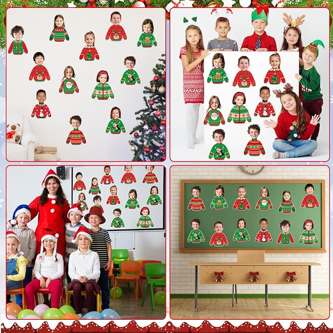 60pcs Christmas Theme Cutouts Ugly Sweater Bulletin Board Decorations Xmas Ugly