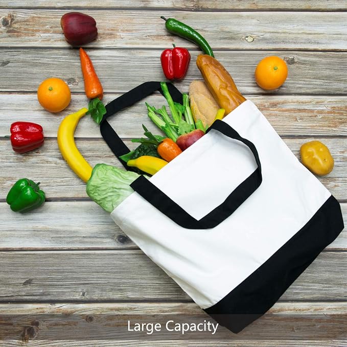 TOPDesign 3-Pack Super Strong Large 12oz Cotton Canvas Tote Bags, Reusable