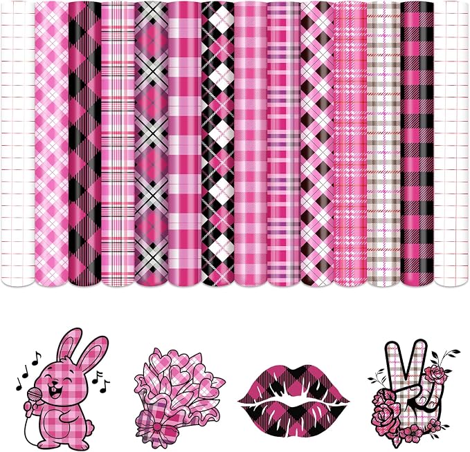 Tintnut Black Pink Plaid Permanent Vinyl, waterproof, easy peel & stick
