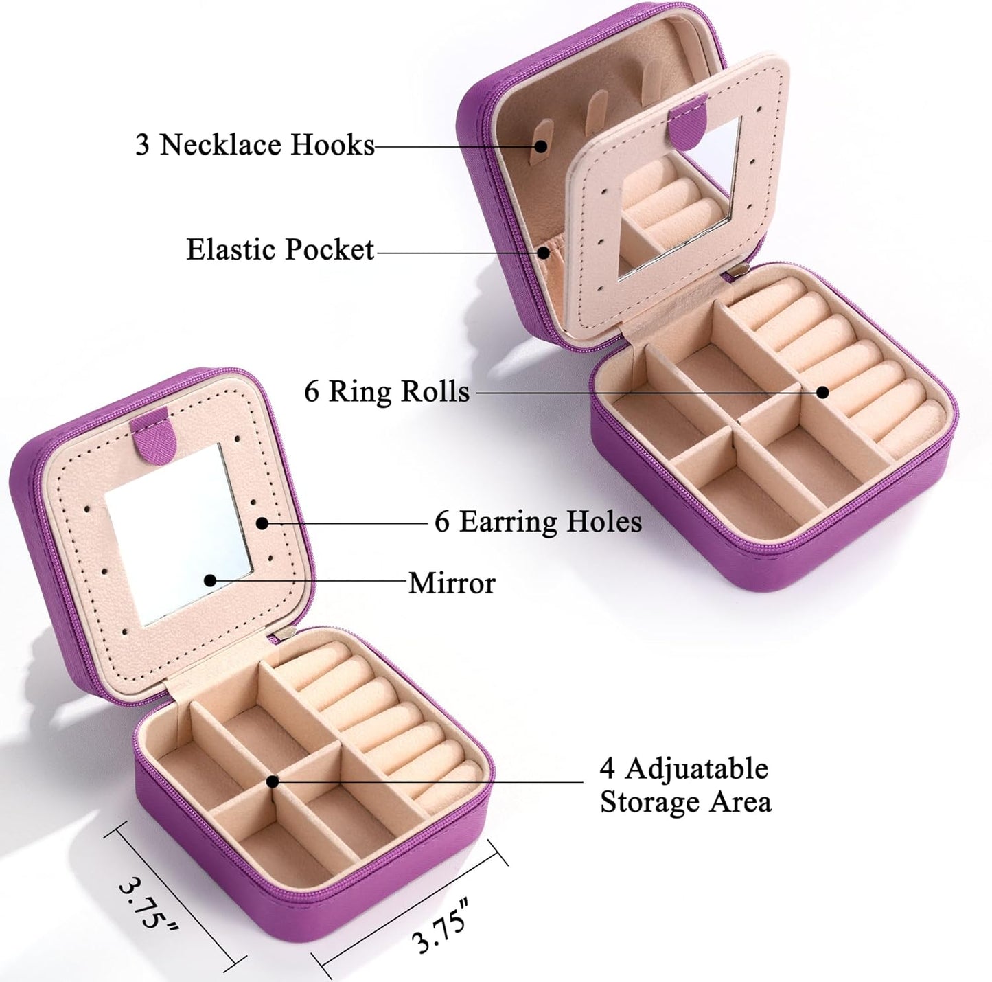 Parima Small Jewelry Box for Girls, Travel Must Have Jewelry Organizer Travel Case | Travel Gifts for Women Girls Jewelry Box | Graduation Gifts for Friends Female - Letter E, Purple