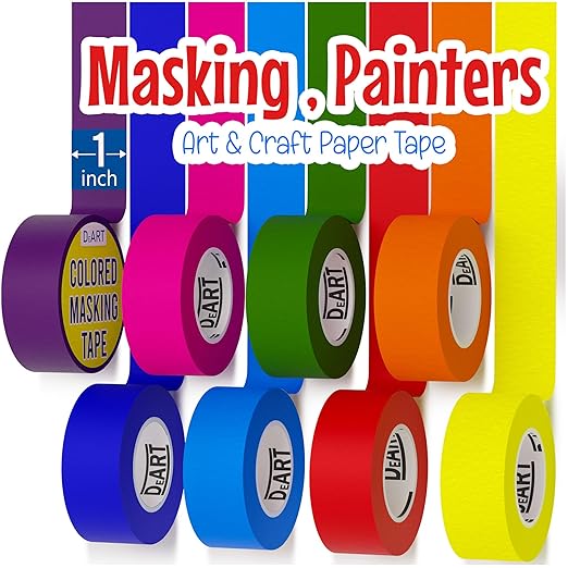 DEART 8X Colored Masking Tape, 33 Ft x 1 inch Colored Painters Tape