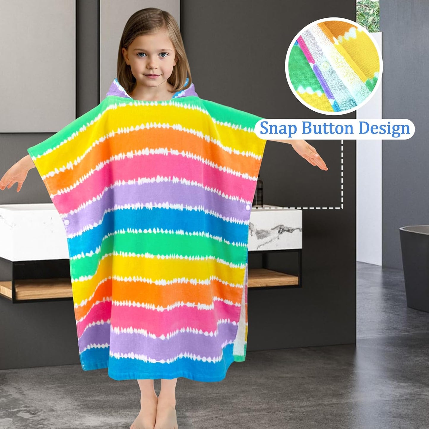 VOOVA & MOVAS Kids Bath Towel with Hood (3-10Years), Quick Dry Absorbent Lightweight Towel Wrap for Pool | Swim | Bath, Color Stripe
