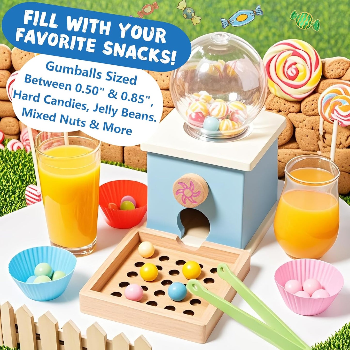 9.6" Wooden Gumball Machine Counting Montessori Toys for 3 4 5 Years Old Boys Girls, Toddler Preschool Learning Activities Toy for Kids Ages 4-8, Birthday Gifts Sensory Toys