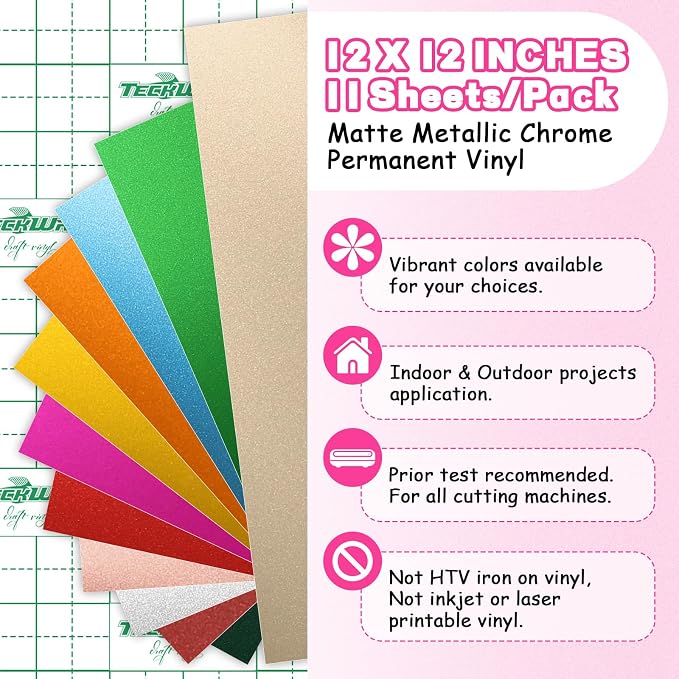 TECKWRAP Metallic Chrome Matte Adhesive Craft Vinyl Permanent Vinyl Sheets 12"
