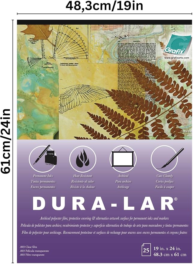 Grafix Dura-Lar 0.003" Film, Ultra Clear, Glossy 19"x24" Sheet, Mylar/Acetate