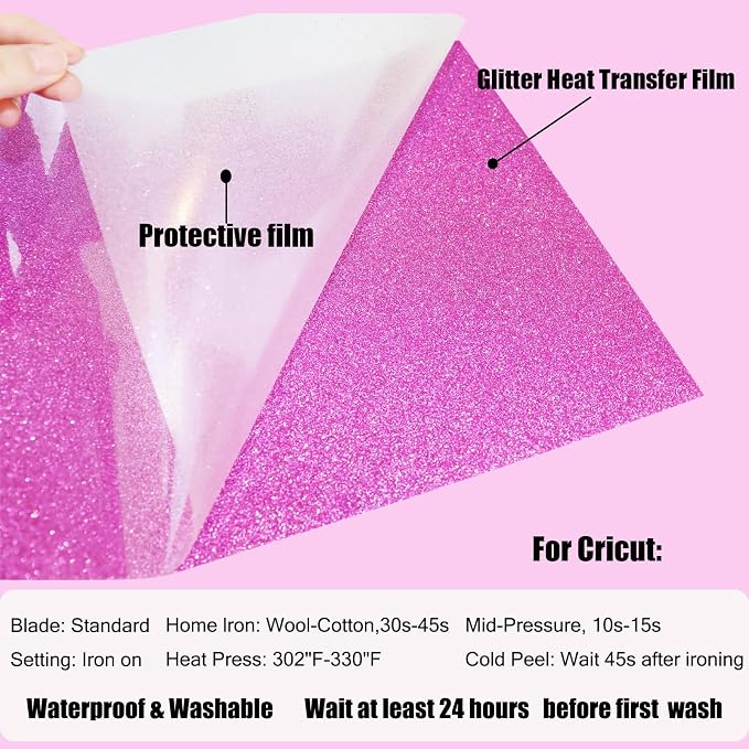 Glitter Heat Transfer Vinyl 12" x 5ft Pink Glitter Iron on Vinyl