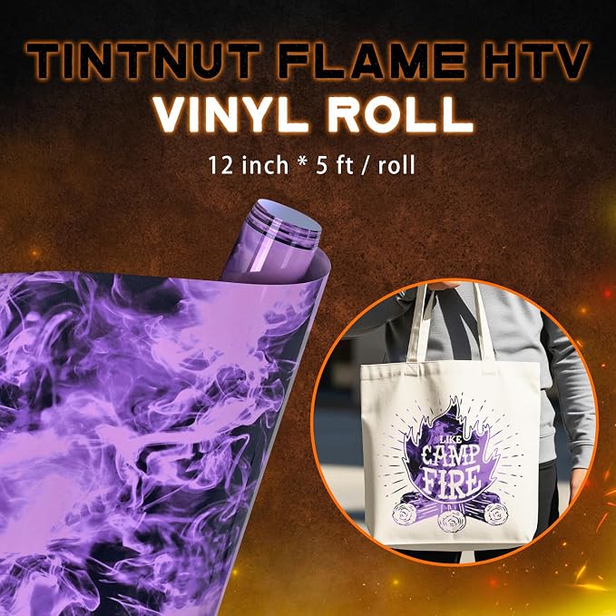 Tintnut Purple Flame Heat Transfer Vinyl Roll, stretch washable, compatible