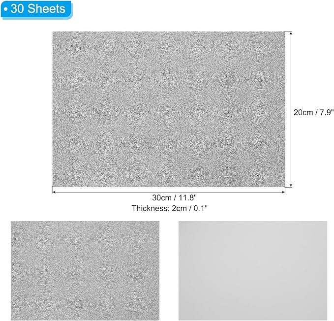 PATIKIL 30Sheets Gray EVA Glitter Foam Sheet 11.8 x 7.9 Inch 2mm Thick Sparkle