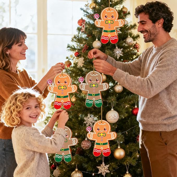 Large Size 7" Christmas Crafts for Kids Wooden Gingerbread Ornaments Crafts