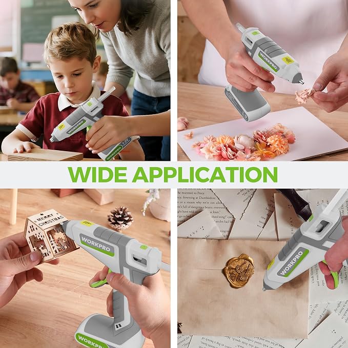 WORKPRO 7.2V Cordless Hot Melt Glue Gun, Rechargeable Fast Preheating Glue Gun