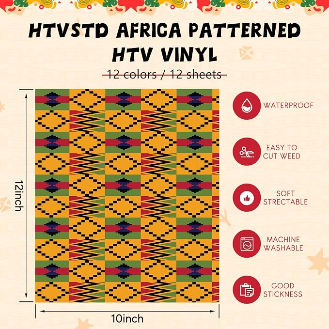 HTVSTD Kwanzaa HTV Heat Transfer Vinyl 12 Sheets 12×10in Iron on Vinyl | Africa