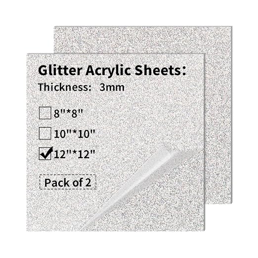 Glitter Acrylic Sheets 12 x 12 inch 1/8" Thick