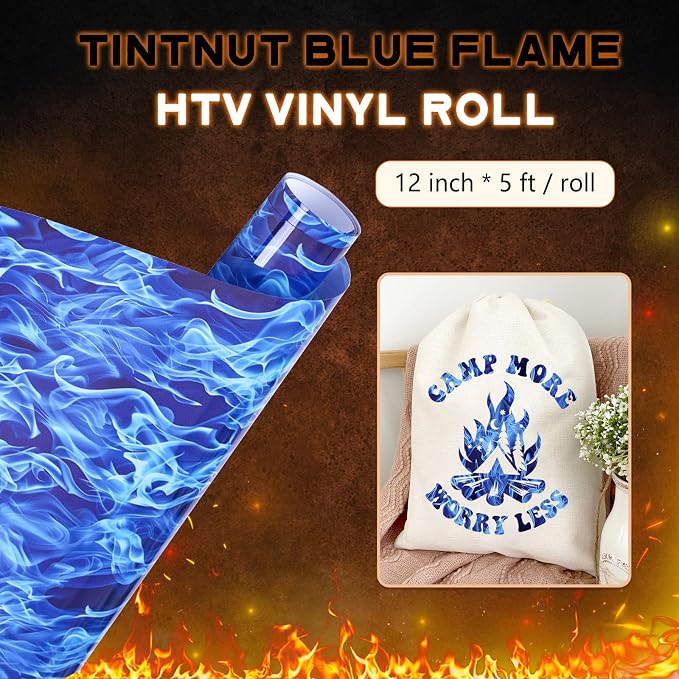 Tintnut Blue Flame Heat Transfer Vinyl Roll, stretch washable, suitable
