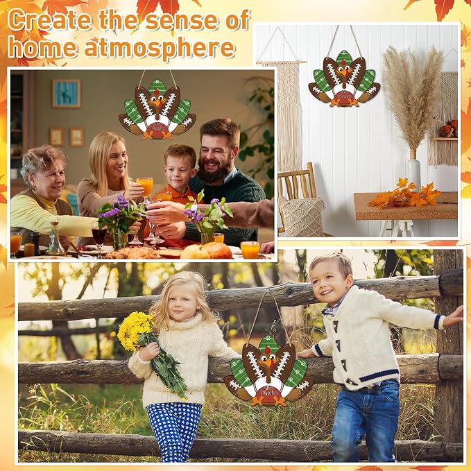 Paintable Thanksgiving Ornaments 3 Sets, Wooden Football Turkey Ornaments to