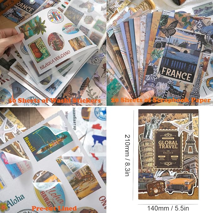 Vintage Scrapbook Stickers, Aesthetic Global Travel Sticker Book