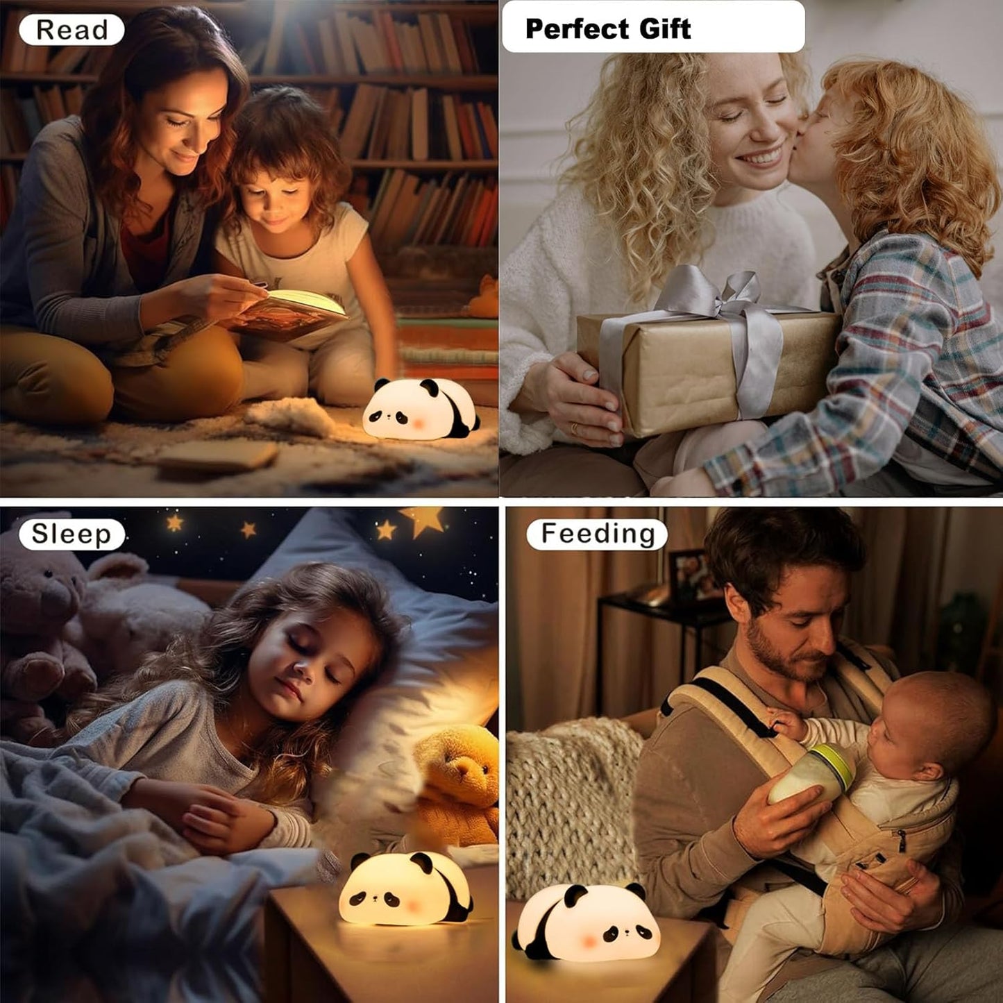 HAPPYBAG Panda Gifts, Cute Rechargeable Panda Lamp for Kids Room, Silicone Touch Night Light for Baby Nursery, Dimmable Lamp for Bedrooms