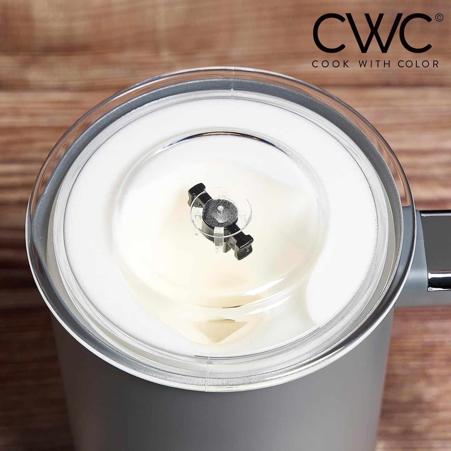 COOK WITH COLOR 4-in-1 Electric Milk Steamer and Frother - 2-Minute Heating and Frothing, Hot and Cold Foam Maker for Coffee, Latte, Cappuccino, Macchiato, Milk Warmer, Auto Shut Off, Grey