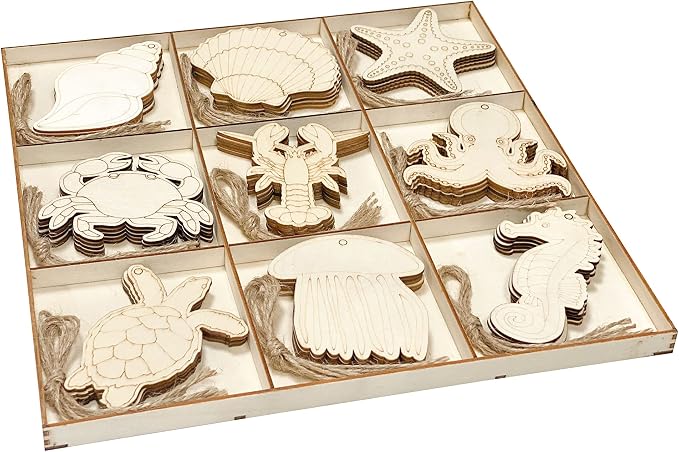 45 Pack Unfinished Wooden Ocean Sea Animals Cutouts