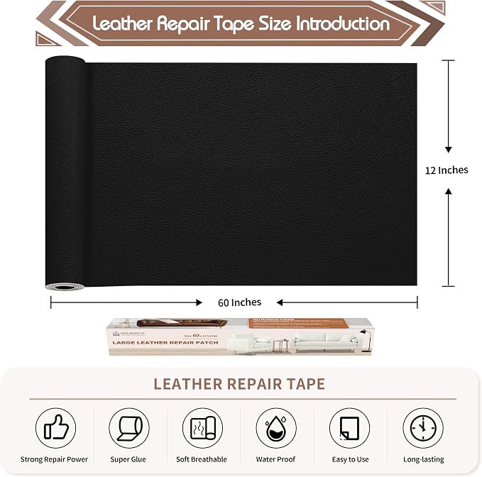 KING MOUNTAIN Leather Repair Patch, 12 x 60 Inches self Adhesive Leather Repair