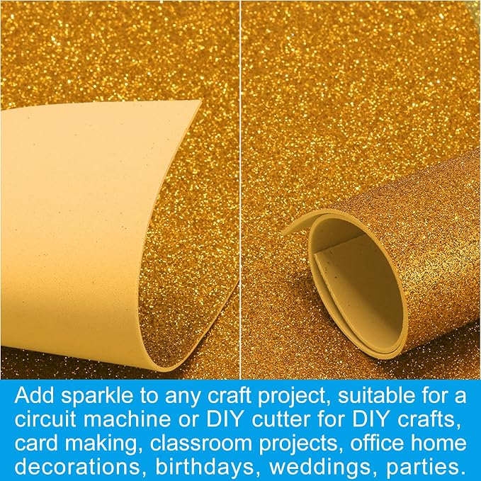 PATIKIL Golden Shiny EVA Glitter Foam Sheet 11.8 x 7.9 Inch 2mm Thick Sparkle