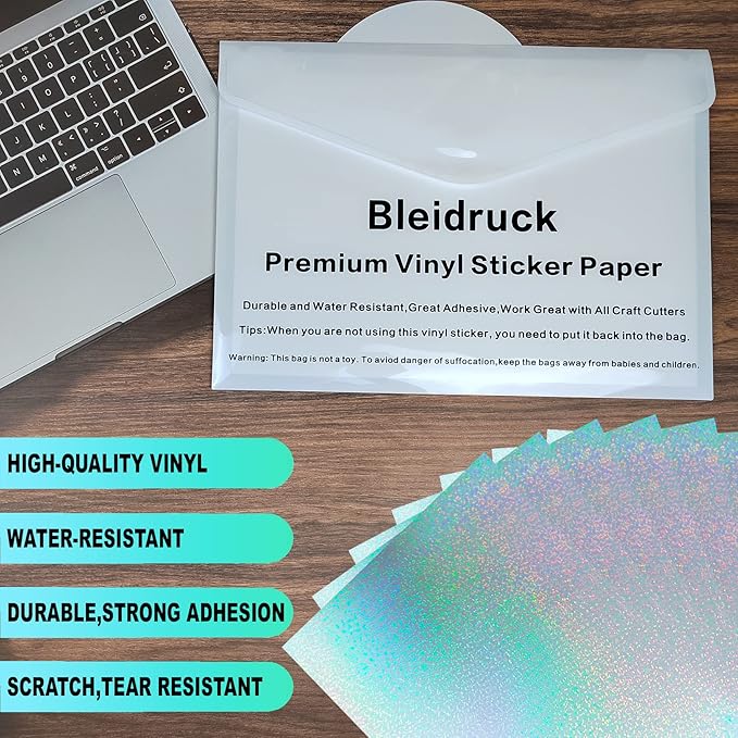 Bleidruck 25 Sheets Glitter Clear Holographic Laminate Sheet Adhesive Paper |