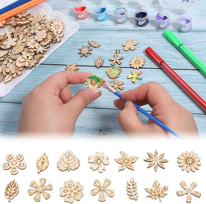 100 Pcs Unfinished Wooden Flower Wood Pieces Wood Flower Cutouts | Wooden