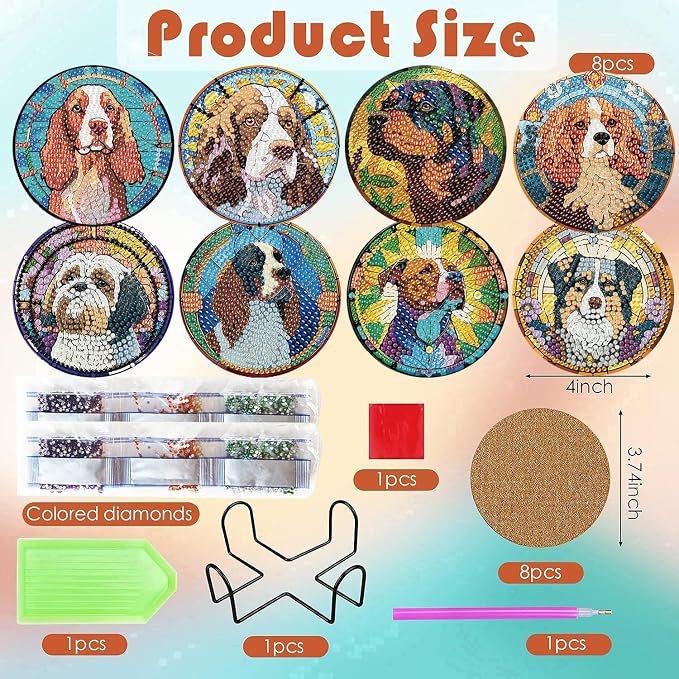 ijbnhd 8 PCS Dog Diamond Art Coasters Kit Diamond Painting Coasters | Dog