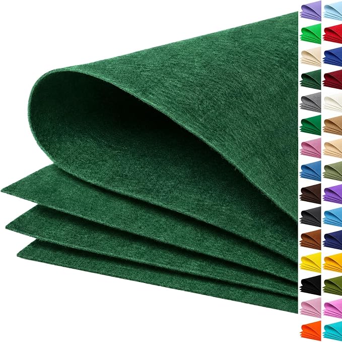 Hunter Green Large Felt Fabric 36" x 36", 1mm Stiff Felt Sheet, Nonwoven Fabric