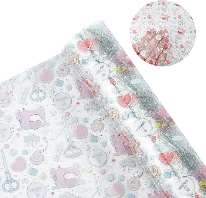 Printed TPU Jelly Faux Leather Fabrics, 11.8 x 47.2 Inch Clear TPU Vinyl Sheets