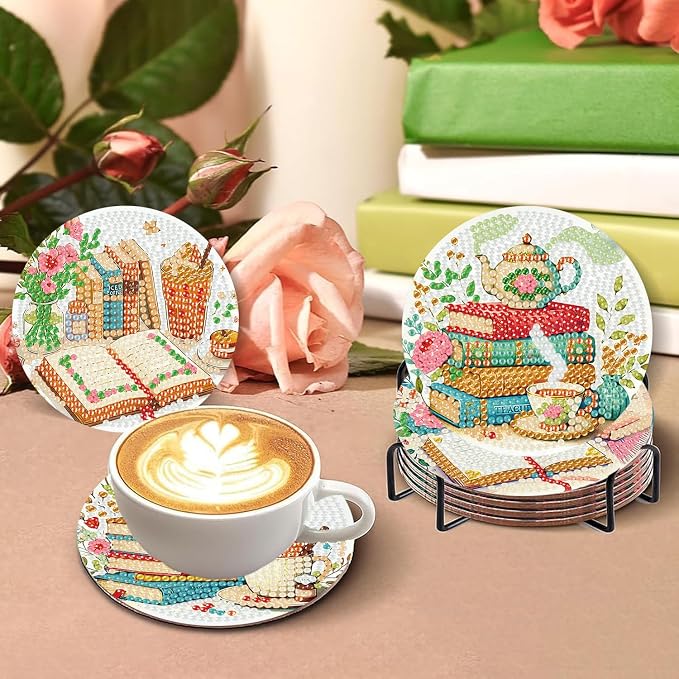 Benjenes 8 PCS Diamond Art Coasters Kits Book Diamond Painting Coaster |