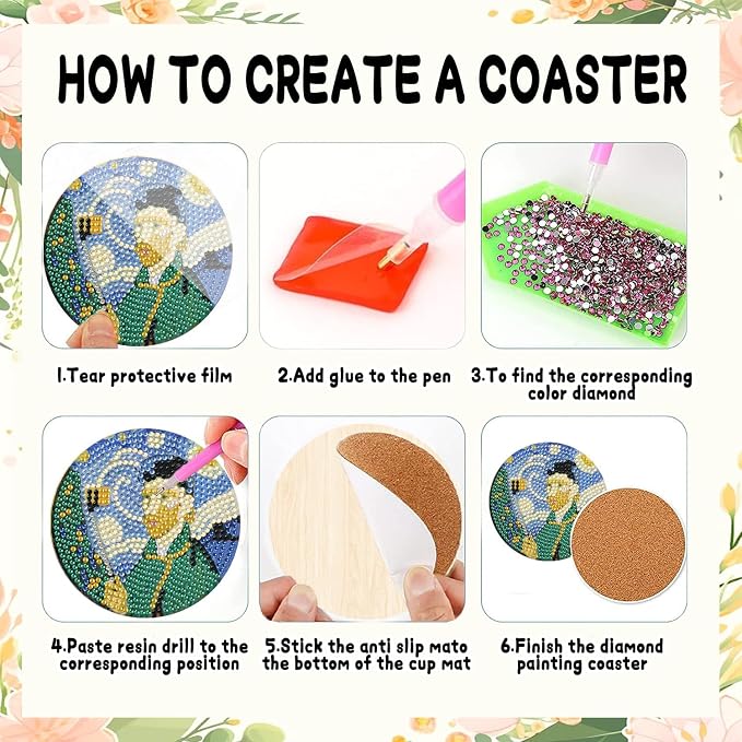 DOZEEZOP 8-Pack Diamond Art Coaster Kit
