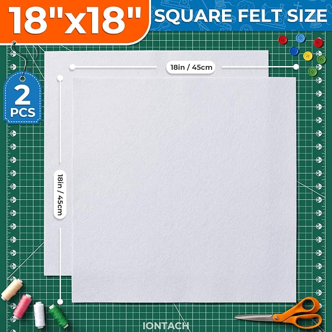 IONTACH 18" X 18" Soft Felt Sheets 1.6mm Thick | Acrylic Felt Fabric Sheets