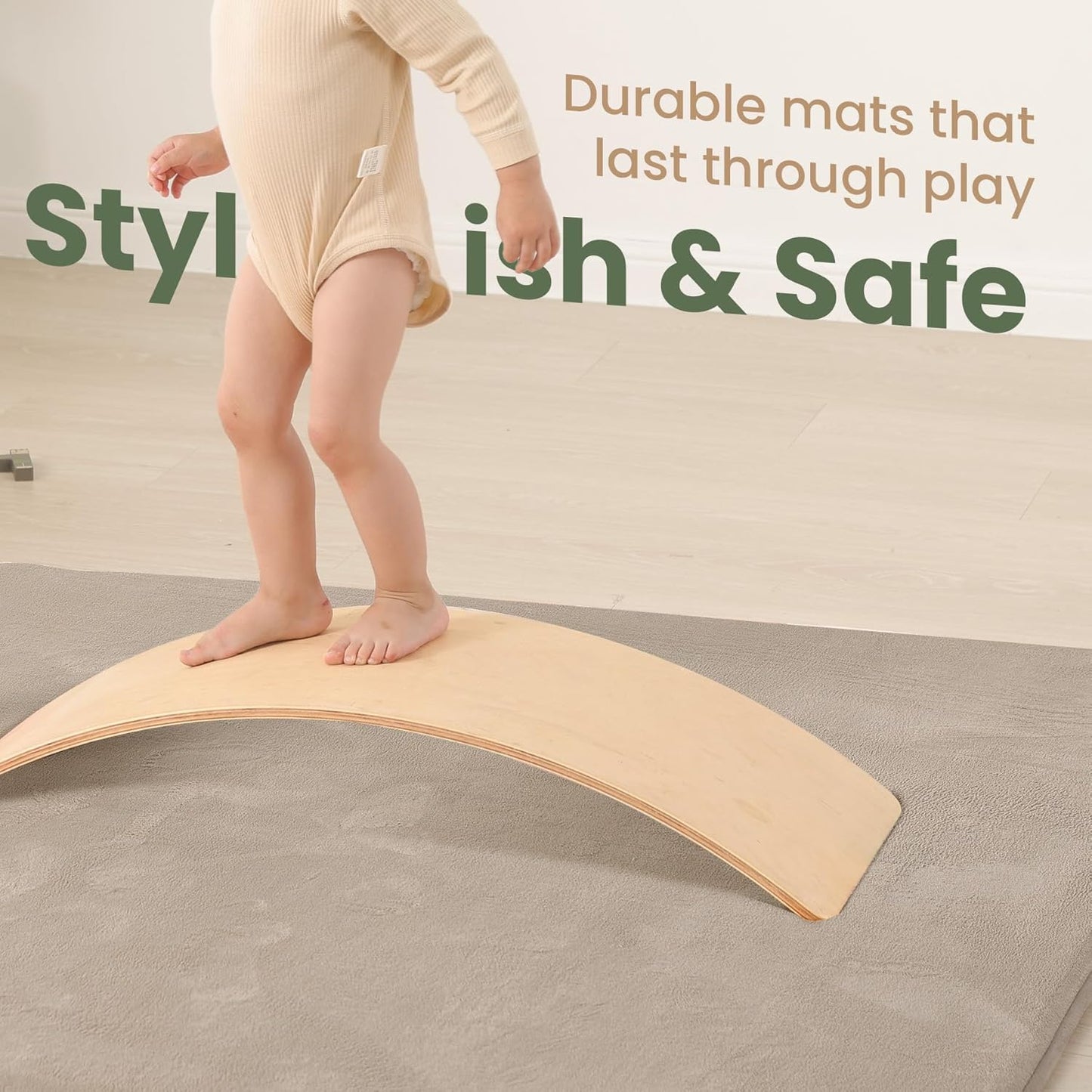 Baby Play Mat for Floor,1.3" Thick Elasti-Foam 50"×50" Playpen Mat for Tummy Time,Water Repellent Soft Coral Velvet for Toddler,Infant,Kids,Non-Slip Backing Safe for Crawling(Beige)