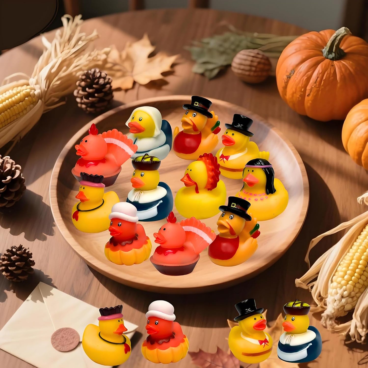 52Pcs Thanksgiving Rubber Ducks in Bulk 2Inches Mini Fall Rubber Duck Cruise Ships Duckies Swimming Pool Decor Gift for Student Thanksgiving Theme Party Favors