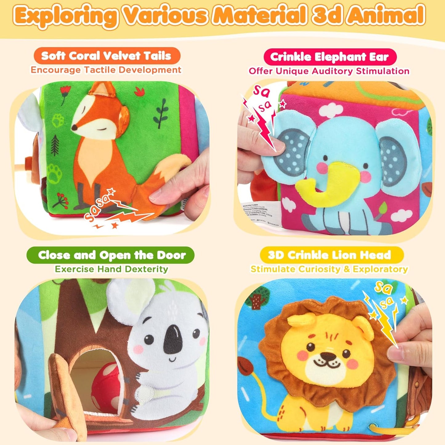 Baby Tissue Box Toy - Baby Toys 6-12 Months Montessori Toys for 6 Month Old with Squeaking Toy Cat, Rattle, Silk Scarves, Safety Mirror, for 1 Year Old - Boy Girl Gifts for Babies 6 9 12 18 Months Old