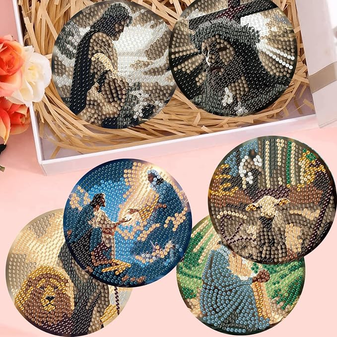 8 Pack Diamond Art Coasters, Jesus Christ Diamond Painting Coasters Kits |